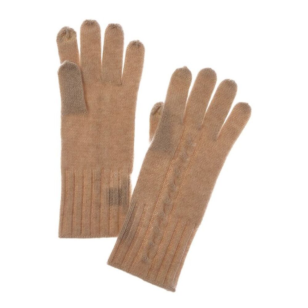 Sofiacashmere Classic Cable Cashmere Gloves, Brown